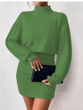 Ribbed Knit Two-Piece Set in Green